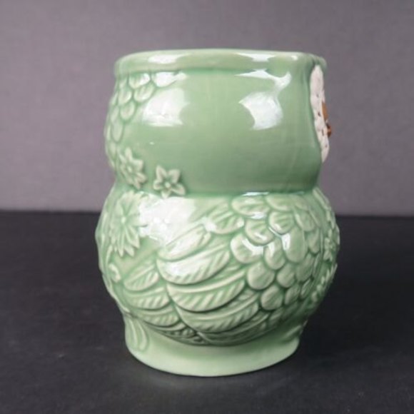 Pier 1 Imports 3D Green Floral Owl Hand Painted Glaze  Coffee Mug Cup 4.5” Tall - Picture 3 of 7